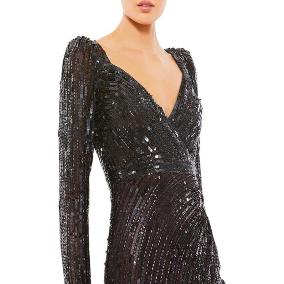 Mac Duggal 5379 High Slit Sequin Dress Long Sleeve Sz 4 Espresso Formal NWT $498 - Picture 2 of 9